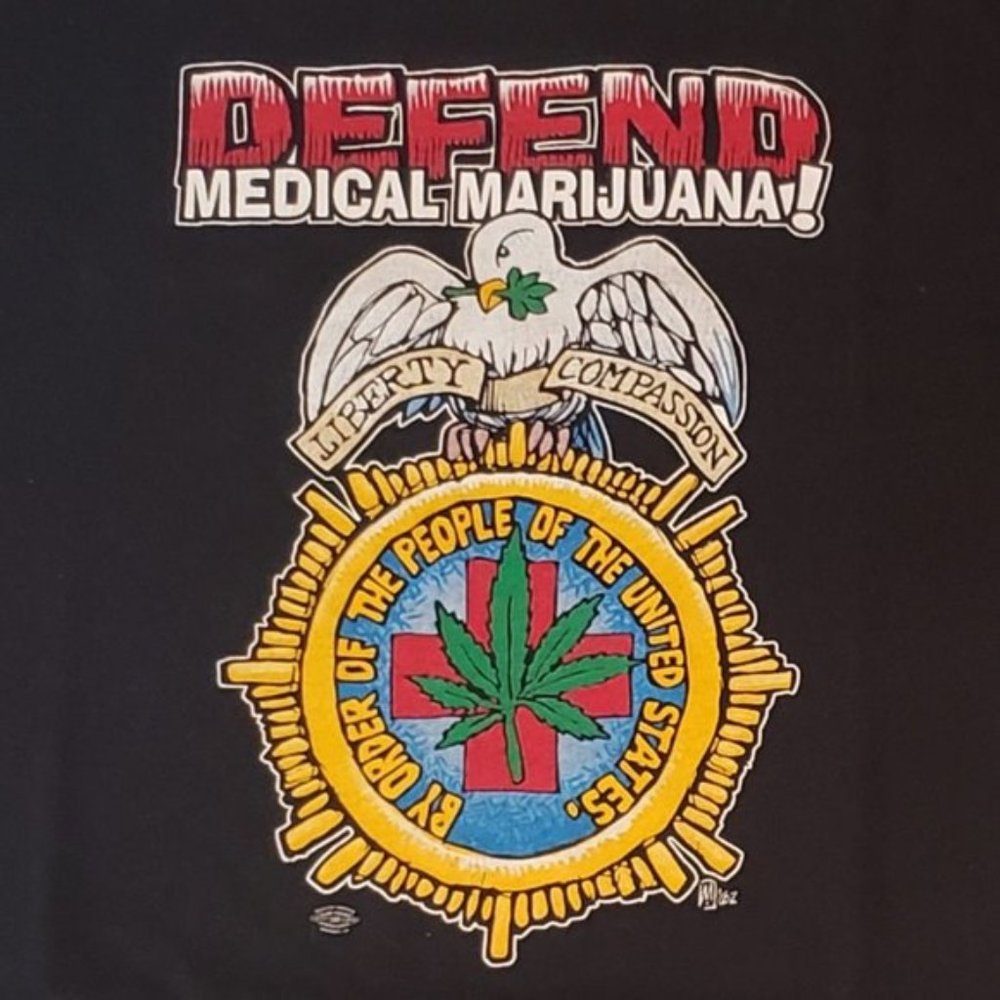 Defend Medical Marijuana vintage Cannabis Tee Shirt black large 064